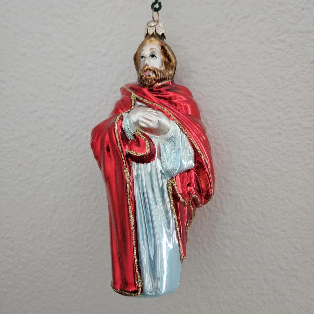 Glass Christmas ornament  Saint Joseph‎ with Red glitter rope